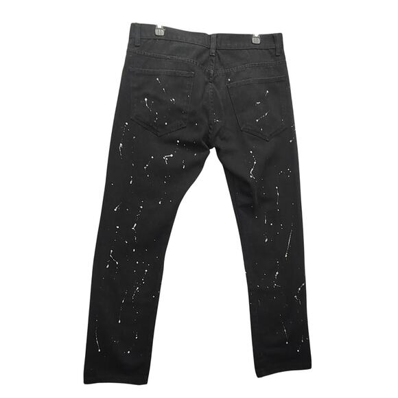 Trestyle Mens Designer Black Paint Splatter White Distressed Skinny Slim Jeans - Picture 2 of 6